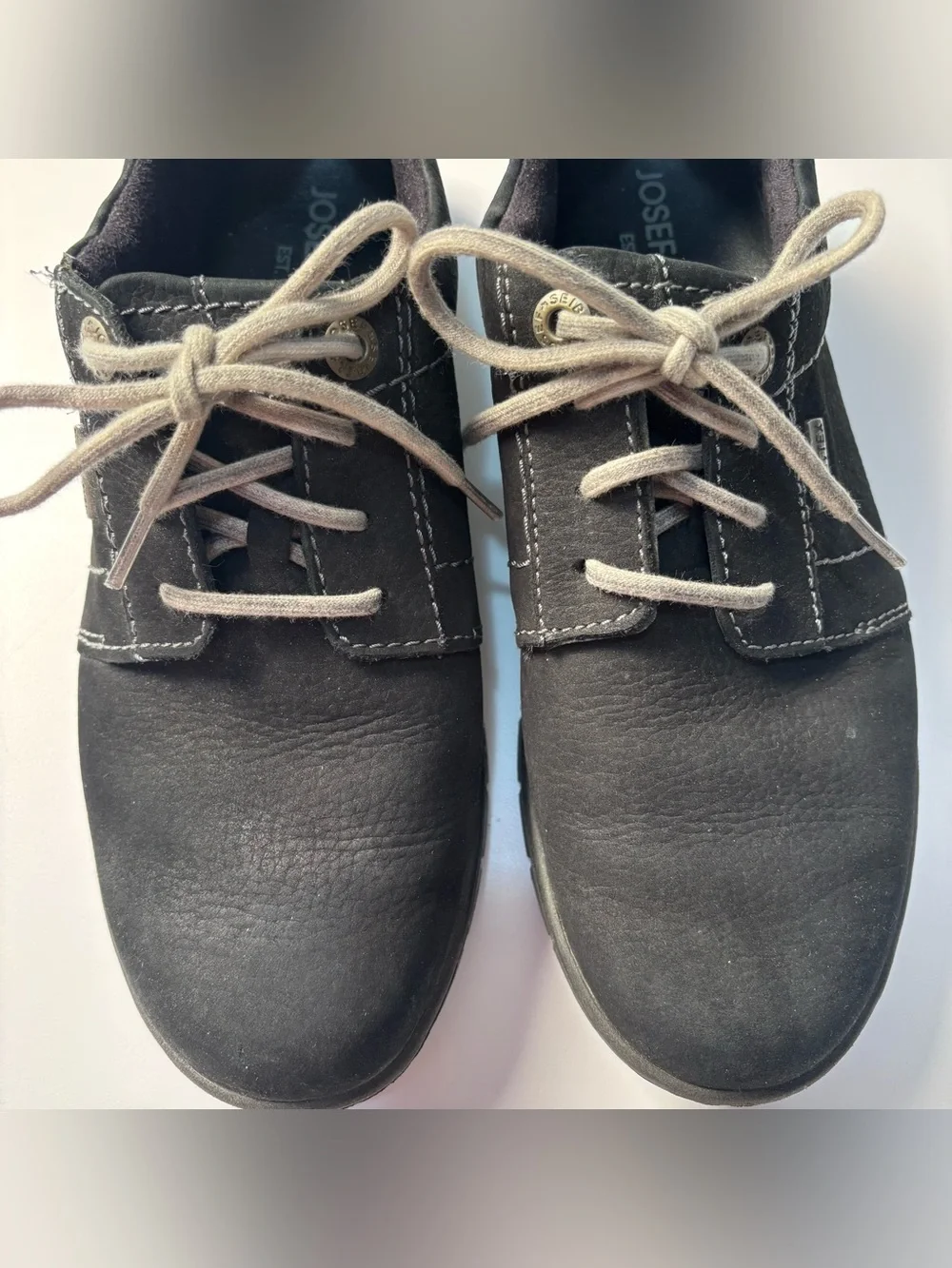 Josef Seibel Black Oxford Shoes with Gray Laces